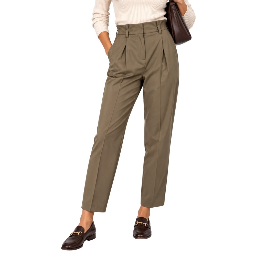Ted Baker Pants Womens 1 XS Brown Paperbag Pleated Tapered Trousers Minimalist